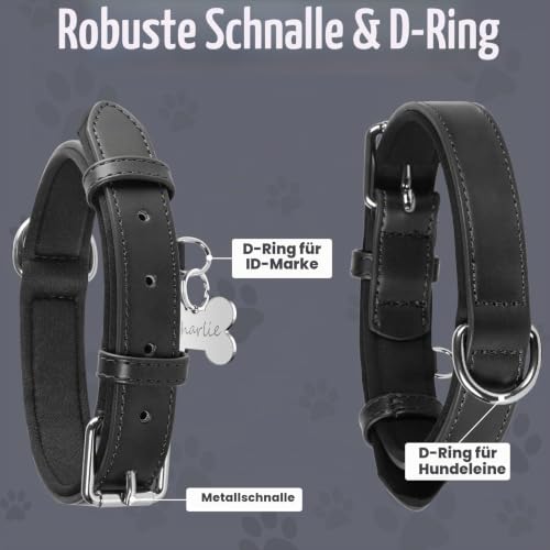 Grand Line Leder Hundehalsband, Lederhalsband Hund mit Weichem Gepolstertes, Breiter und Dicker Hundehalsband, Verstellbares Halsband Hunde für Kleine, Mittlere, Große Hunde (Schwarz, L)