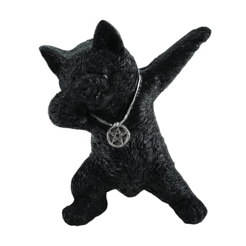 Kremers Schatzkiste Schwarze Katze Dekofigur - Tanzende Katzenfigur aus Polyresin handbemalt - Lustige & ausgefallene Wohn- und Geschenkdeko für Regal & Schreibtisch - 13×12×9 cm