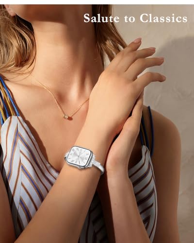 Image of VISOOM Silver Apple Watch Bands Iwatch Bracelet for Women 42 /44 /45 /46mm, Jewelry Metal T-Shaped Band for Dressy Apple Watch Series SE 11 /10 /9 /8 /7~1 Band Thin Slim Fancy Bling Women On Daily /Gift