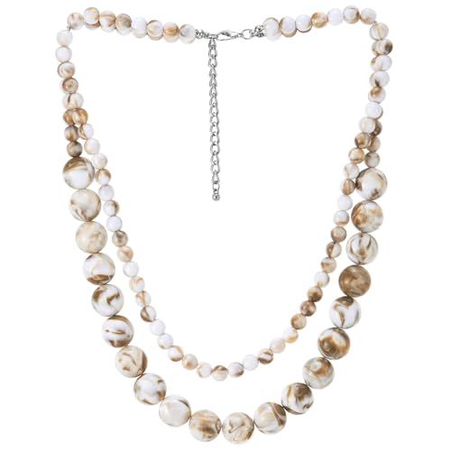 Collier Perles Marbrées Femme Double Rang Marron et Blanc COOLSTEELANDBEYOND