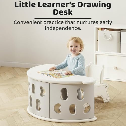 Image of StarAndDaisy Multi-Function Kids Cabinet /Study Table /Desk, Baby & Kids C-Shape Frame | Mini Climbing Frame for Toddlers | Durable Plastic Rocking Recliner Bed, Indoor Play Furniture -Grey