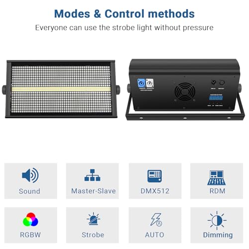 Image of LED Stage Strobe Light - 500W 960 LEDs RGBW DJ Strobe Light with 16 Zones Chasing by DMX RDM Control Sound Activated Auto Play Uplight for Event Club Bar Party Show Wedding Band Lighting