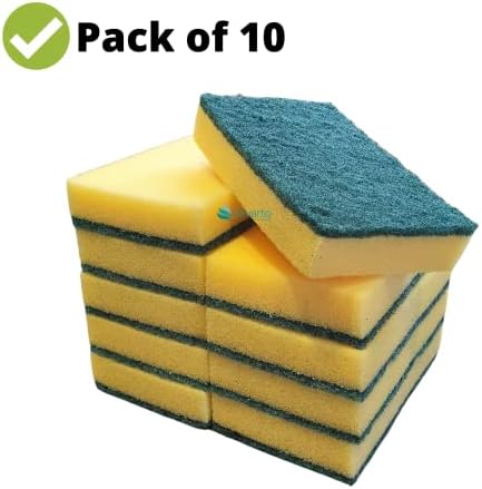 10 x Large Sponge Scourers 14 x 9cm. Heavy Duty for Cleaning, Washing Up, Kitchen, Household Use.
