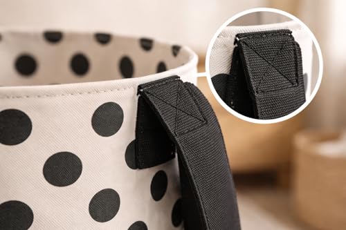 Image of 45L Foldable Laundry Bag with Handles | Durable Fabric Clothes Storage Basket for Home, Bathroom & Kids Room | Polka Dot Design (BLACK &0 PINK Combo)