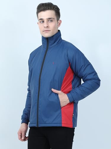 Image of VROJASS Men VROJASS Jackets for Men Stylish Puffer Winter Jacket For Men Standard Length Jacket Man Full Sleeves Bomber Jackets for Man T-Blue With Red Jacket