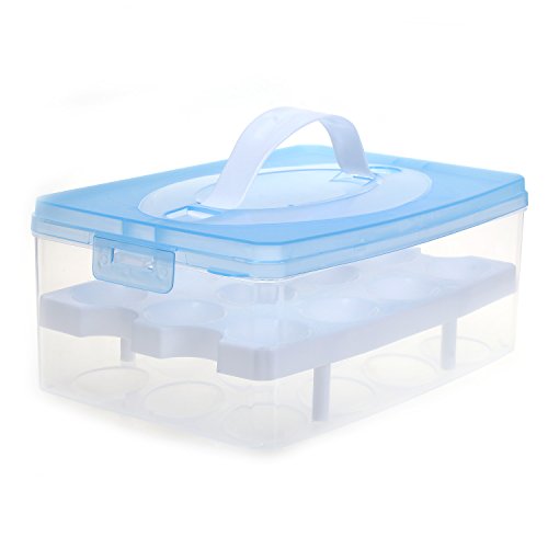 TUKA portatile contenitore da 24 uova - doppio strato - con chiusura a clip - per frigorifero cucina all' aperto, uovo contenitore, grande capienza Organizer Scatola con manico, Blu, TKD6101-blue