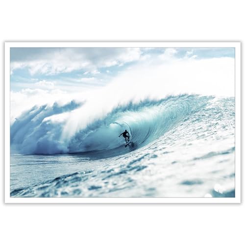 Bittiler Blue Ocean surfing Posters A Man Surfing In The Tropical Summer Beach Wall Art Rolling Wave...