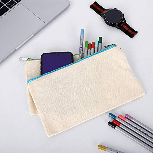 Image of 12 Pieces Cotton Canvas Makeup Bag, Multipurpose Cosmetic Bag with Zipper Travel Toiletry Pouch, Blank DIY Craft Bag (Beige, L)