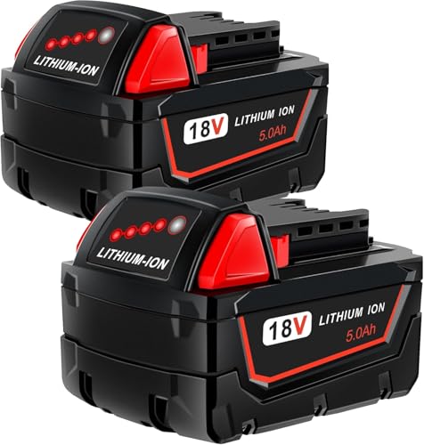 Worthmah 2 Pack 5.0Ah 18V Batteries Replace for Milwaukee M18 Battery Lithium lon 48-11-1850 48-11-1860, Compatible with Milwaukee m18 Battery Charger and 18 Volt Cordless Power Tools