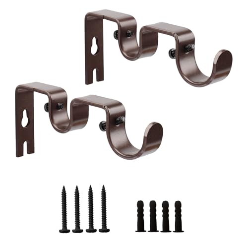 Shonmogar Double Curtain Rod Bracket 2 Pack Metal Curtain Rod Holders for Wall Double Rod Curtain Bracket Heavy Duty Wall Curtain Rod Brackets for Bedroom Living Room Decor Brown