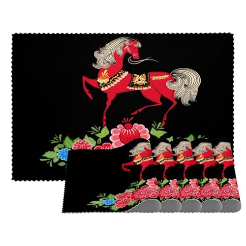 LVTISEE Set de table en tissu résistant à la chaleur et aux taches pour table de salle à manger Motif fée chevaux en fleurs