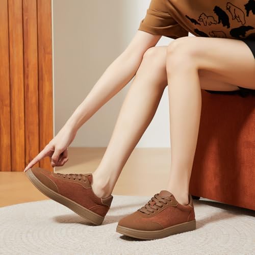 Witwatia Suede & Corduroy Casual Sneakers for Women Lace-up Trendy Women’s Shoes Non-Slip Walking Shoes with Memory Foam Insole 6