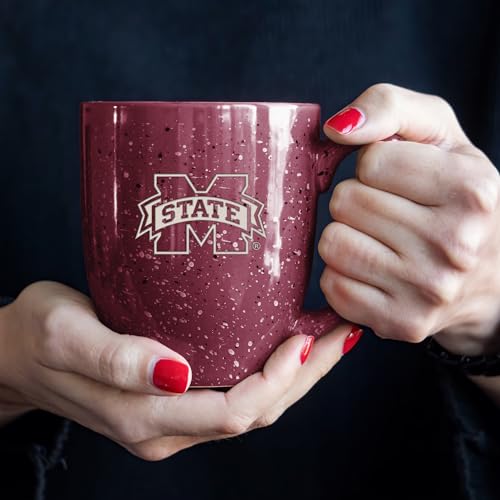 Image of Rico Industries NCAA Mississippi State Bulldogs Maroon Personalized 16 oz Team Color Laser Engraved Speckled Ceramic Coffee Mug