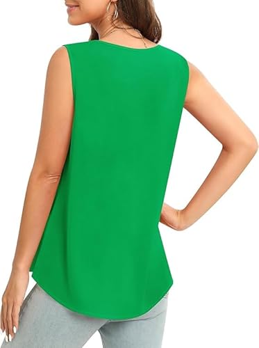 BEIGAI Women's Vests Summer Sleeveless Chiffon Ladies Tops Blouses Casual Slim Fit Shirts Tunic Top,Dark Green,L - Image 5