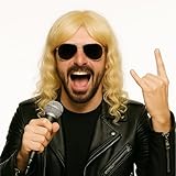 Peluca de pelo largo para carnaval y carnaval de los años 70 y 80 (rubia)