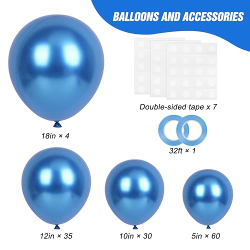 Image of RUBFAC Metallic Blue Balloons 129pcs Different Sizes Pack of 18 12 10 5 Inch, Latex Chrome Blue Balloon Garland Arch Kit for Wedding Baby Shower Birthday Party Graduation Decorations