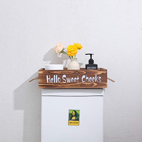 YCOCO Bathroom Decor Box,Country Decor and Farmhouse Bathroom Decor for The Home,Rustic Toilet Tank Tray and Wooden Bathroom Trays and Baskets for Counter,Brown