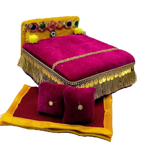 Image of RD Handicraft Thakur ji Bed, Laddu Gopal ji Bed, Bal Gopal ji Bed with Blanket Silk All Purpose Bed |Multi (17x16x10 cm)