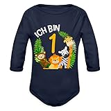 Spreadshirt 1. Geburtstag Dschungel Tiere Baby Bio-Langarm-Body, 80