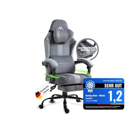PixelPilot®Ergonomischer Gaming Stuhl [Atmungsaktiver Stoff] Gaming Chair mit Fußstütze, Kopf- und Lendenwirbelstütze, Gamer PC Stuhl breite Sitzfläche, Bürostuhl 150 kg Belastbarkeit (Nebula I, Grau)
