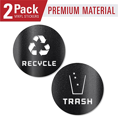 Recycle And Trash Sticker Vinyl Modern Logo (5.5" X 5.5" 1 Ea.) Symbol To Organize Trash Cans Or Garbage Containers And Walls - Small - Ultra Metallic Black #TOP7