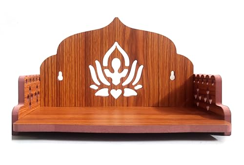 Image of DIVOKAH Plywood Small Wooden Temple for Home Office and Shop /Wall Hanging Temple /sinhasan /Pooja mandir /Pooja Stand /Hindola (8 MM Plywood Thickness) SNS WDN Lotus