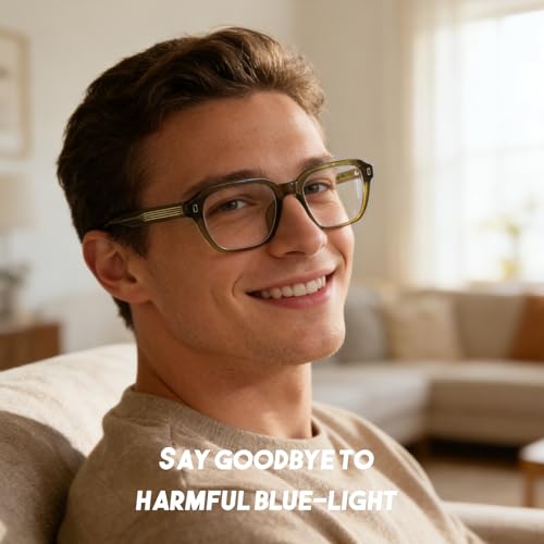 Image of Dollger Blue Light Glasses Men Vintage Thick-Framed Rectangle Non-Prescription, For Computer,Gaming, Phone Use
