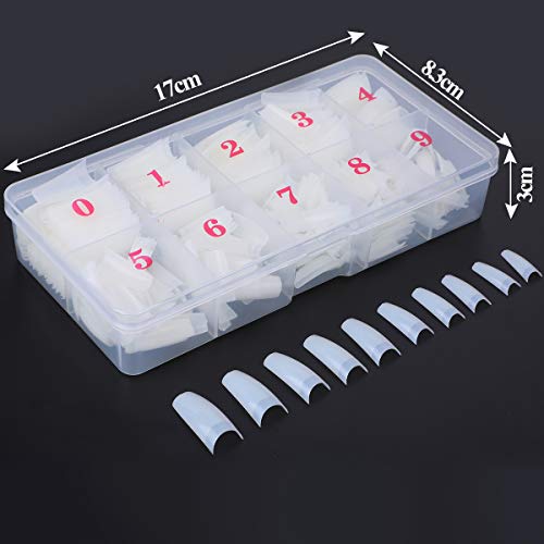 French Nail Tips Acrylic Flake Nails Clear And Natural Half Cover 1000Pcs Square Artificial False Nails With Box For Diy Nail Art And Nail Salon #TOP1