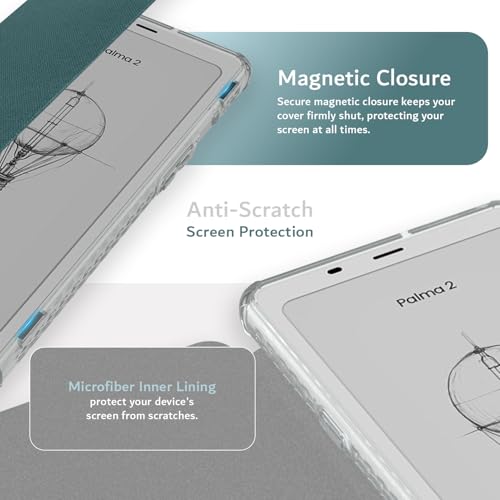 TUDIA SKN FLIP V2 Case Designed for Onyx Boox Palma 2 (2025) [DO NOT FIT Palma 2 PRO], Slim Protective Folio Cover with Auto Wake/Sleep & Transparent TPU Back with Textured Leather - Clear Turquoise by TUDIA - Image 4