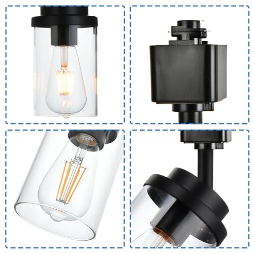 MELUCEE 4 Pack H Type Track Lighting Heads E26 Track Lights Ceiling Spotlight, Compatible with H Track Lighting Rail System, Black Track Lighting Fixtures with Clear Glass Lamp Shade - Thumbnail 5