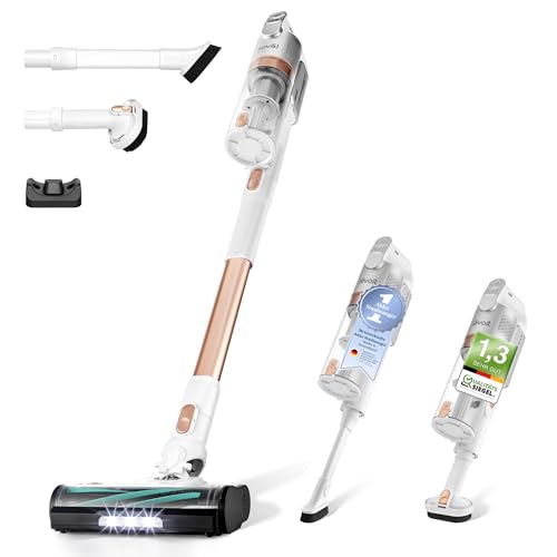 Levoit Akku Staubsauger mit Tierhaardüse, Anti Haar Wrap, 4-in-1 Kabelloser Akkustaubsauger mit 99,9 Prozent Filterleistung, Beutelloser Akkusauger für Teppich Hartböden und Auto, LVAC 200 Gold
