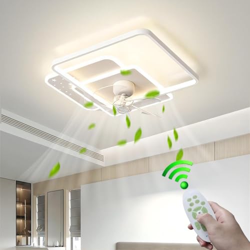 qudkdhs Ventilador de Techo con iluminación Blanca 95W Rectangular Creativo luz de Techo Regulable con Ventilador silencioso con Control Remoto Ventilador de Techo de luz de 6 velocidades
