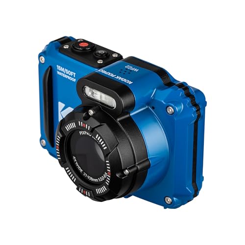 Image of Kodak PIXPRO WPZ2 Digital Camera (Blue) | 16MP Sensor, 4X Optical Zoom, Waterproof Shockproof Design & Full HD Video | Great for Outdoor & Travel Photos (WPZ2BL) + 32GB Card + Case + Cleaning Cloth