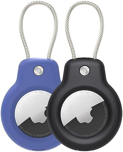 Compatible with Apple AirTag Secure Holder with Wire Cable, 4 Pack Air Tag Lock Case Keychain Key Ring Key Chain Luggage tag for Keys, Luggage & More Men Women's Keyrings & Keychains
