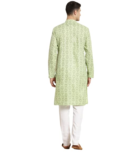 Image of SOJANYA (Since 1958 Men's Cotton Blend Navy Blue & Black Printed Kurta & White Churidar Pyjama Set