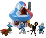 Colección Deagostini OPO 10 - La casa Multicolor (Azul y roja) de los Pitufos + 3 figuritas articuladas: Jardinero con su Carretilla + Pintor + fotógrafo / CS05