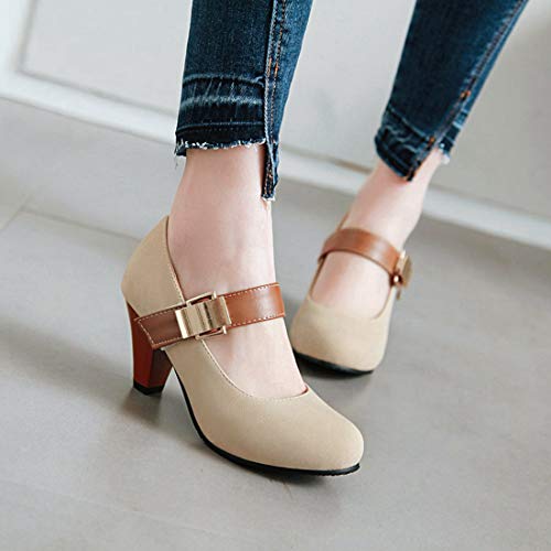 VOKLIN Women's Vintage Round Toe Mary Jane Pumps Buckle Platform Chunky Block High Heels Oxford Dress Shoes3