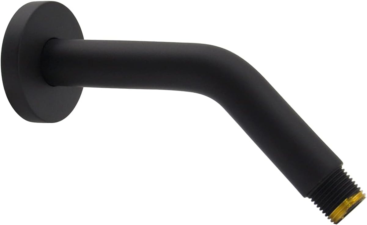 Aquaiaw Shower Arm and Wall Supply Elbow Bundle, 6 inch Wall Mount Shower Arm with Anti-Scratch Flange, Wall Union with Handheld Shower Head Holder, Both Solid Brass, Both Matte Black, Round