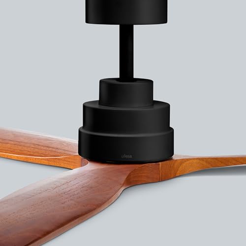 Ufesa Deckenventilator, 40W, 6 Geschwindigkeiten, Ultra Silent, 3 Naturholzflügel 132cm, Sommer - Winter Funktion, 8h Timer, Fernbedienung, Schwarz - Dunkles Holz