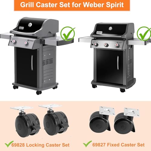 4 Pack 69828 69827 Locking Caster for Weber Spirit 200/300 Series Grills (Model Years 2013 and newer) with "Up Front" Controls, Caster Wheel with Plate and Screws for Weber Grill Replacement Parts by BBQ Future - Image 2