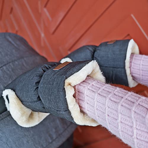 Image of Orzbow Faux Sheepskin Stroller Gloves, Universal, Cozy & Warm, Dark Gray