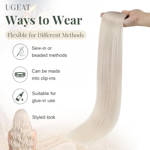 Image of Ugeat Blonde Weft Hair Extensions Human Hair 24 inch Remy Real Hair Sew in Extensions Platinum Blonde Long Hair Extensions Weft For Women 105G