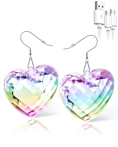 PUFIER LED Earrings Light Up Earrings 16 Light Modes Rechargeable Disco Heart Earrings for Women Disco Party Decorations & Rave Accessories