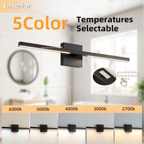Image of Brushed Black Vanity Light 24 Inch Modern Bathroom Light Fixtures 16W Wall Vanity Lamp Over Mirror, Dimmable 5CCT LED Wall Sconce for Bedroom Cabinets