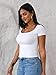Dwnval Womens Summer Sexy Square Neck Tops Double Lined Short Sleeve Shirts Slim Fit Crop Top(White, XS)