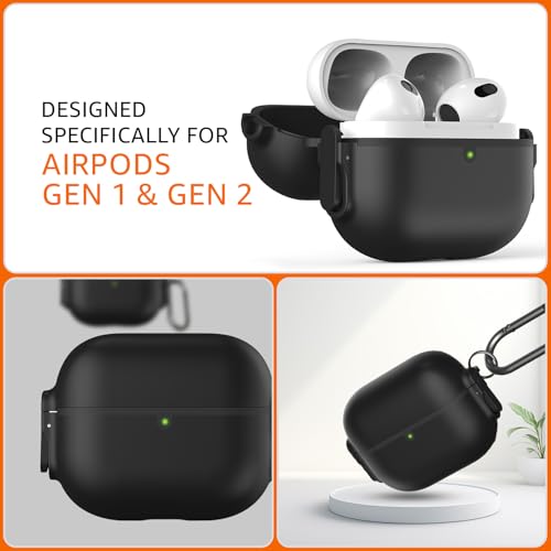 Image of Amazon Basics Stylish Shock-Absorbing Protective Case with Keychain for AirPods Pro Gen 1 & Gen 2 | Visible Front LED | Sophisticate Design (Black)