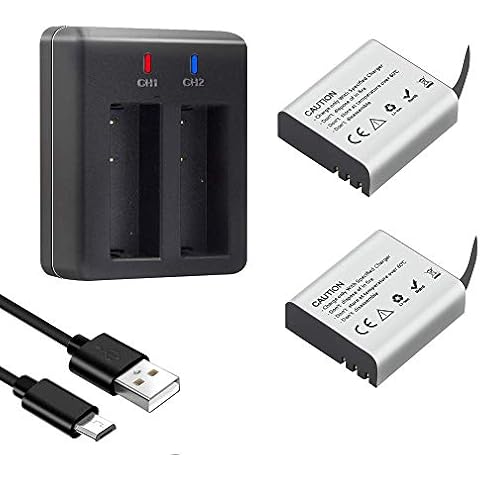 1350mAh Action Camera Battery, Rechargeable Batteries (2-Pack) with USB Dual Charger, Compatible with AKASO EK7000, Crosstour, Victure, Campark, APEMAN, Dragon Touch, EKEN, S009/PG900/PG1050, and More Cover