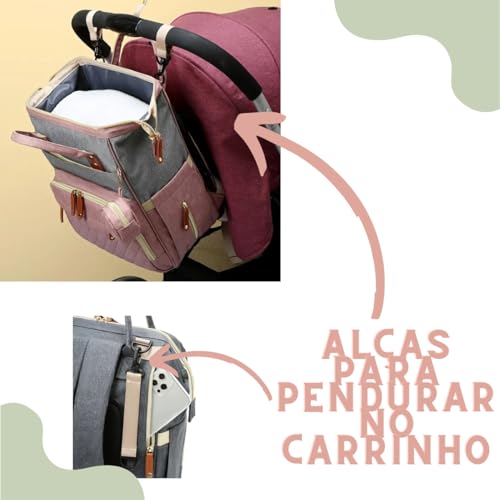 Bolsa Maternidade Mochila Impermeável Multifuncional Espaçosa para a Mamãe e o Bebê com Bolsos para