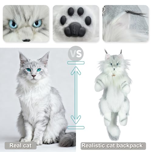 Image of Chongker Cat Shaped Backpack - Handcrafted Stuffed Animals Plush Bag with Adjustable Shoulder, Crossbody, and Handbag Straps
