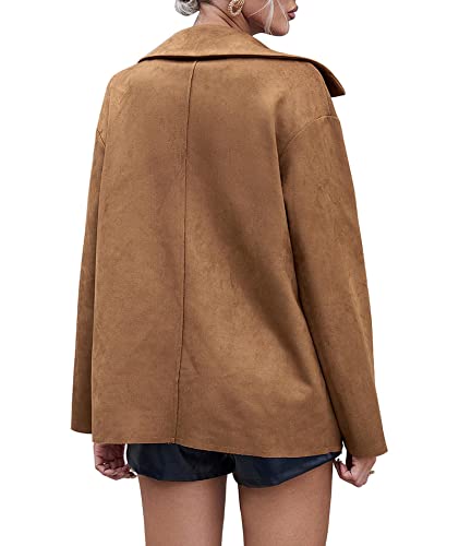SOMTHRON Women's Faux Suede Shirt Jacket Soft Lapel Snap Button Down Solid Oversized Shacket Coat2